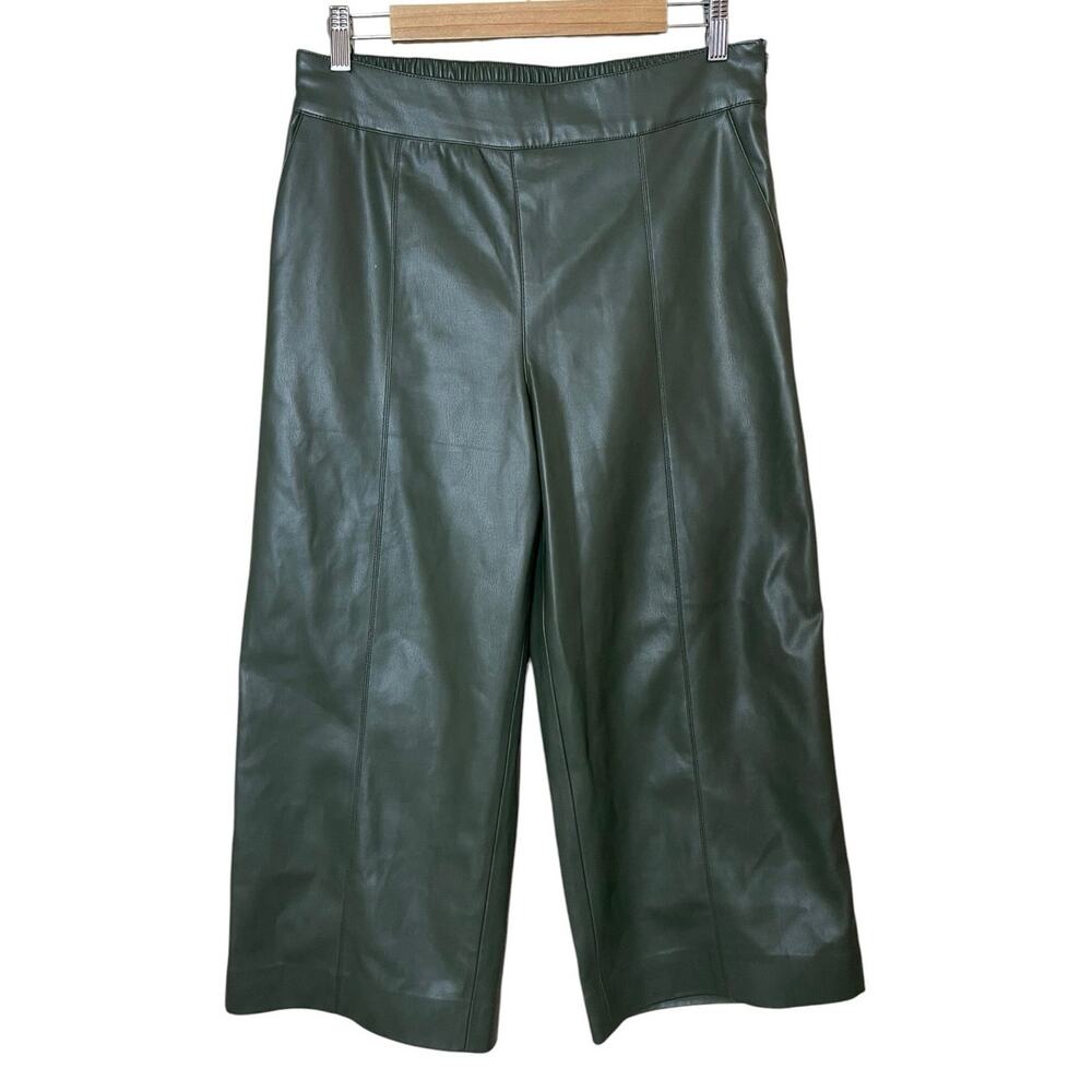 Böhme Vegan Leather Wide Leg Crop Culotte Pants Large Olive Green Downtown Chic